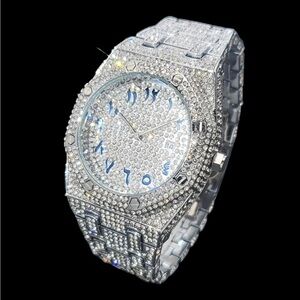 Silver Crystal Watch with Blue Accents